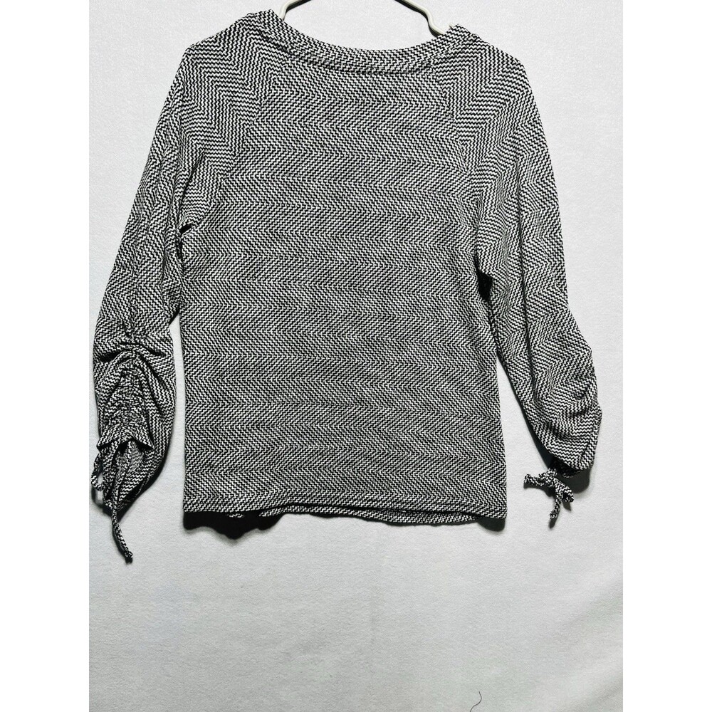 Zac & Rachel women’s S black-and-white chevron knit sweater adjustable cuffs.